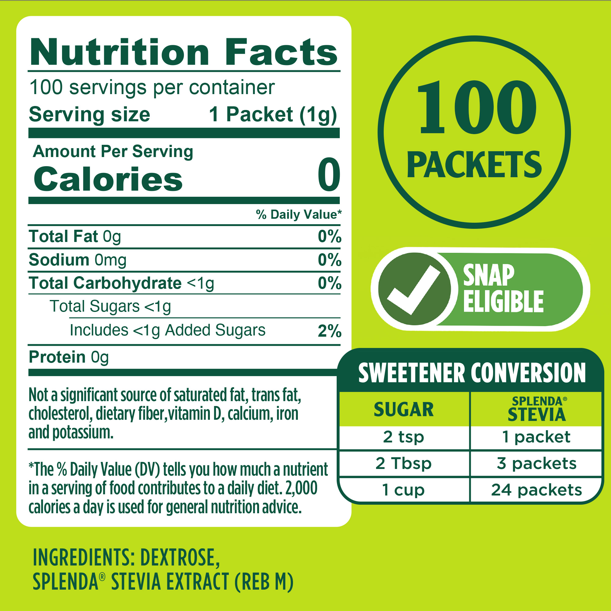 Splenda Stevia Packets - Nutrition
