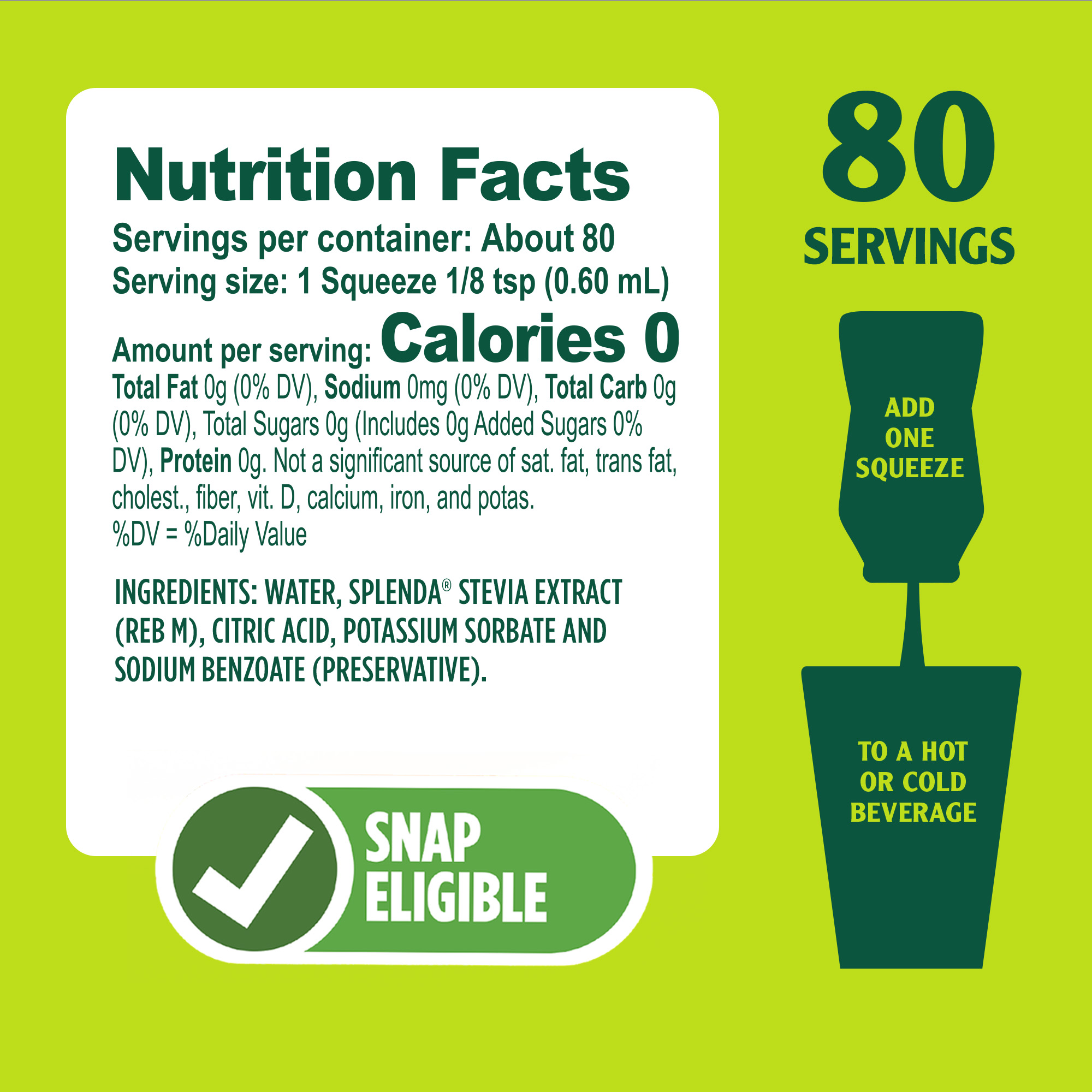 Splenda U.S. Grown Stevia Liquid Sweetener Large - Nutrition