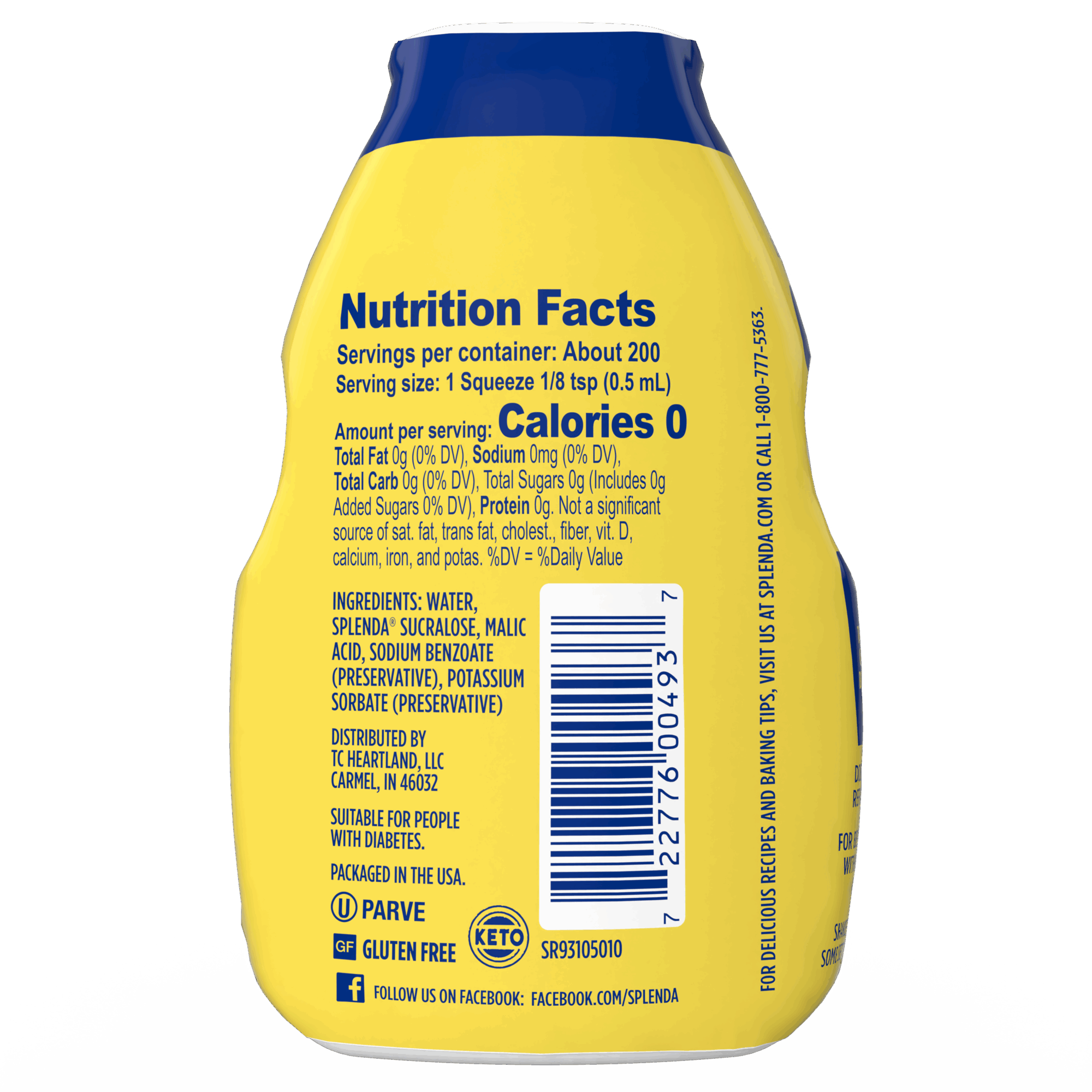 Splenda Zero Liquid Sweetener 100mL Bottle - Back