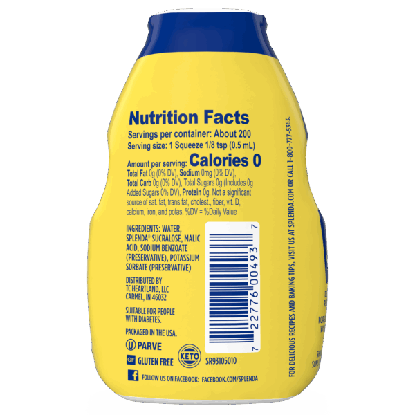 Splenda Zero Liquid Sweetener 100mL Bottle - Back