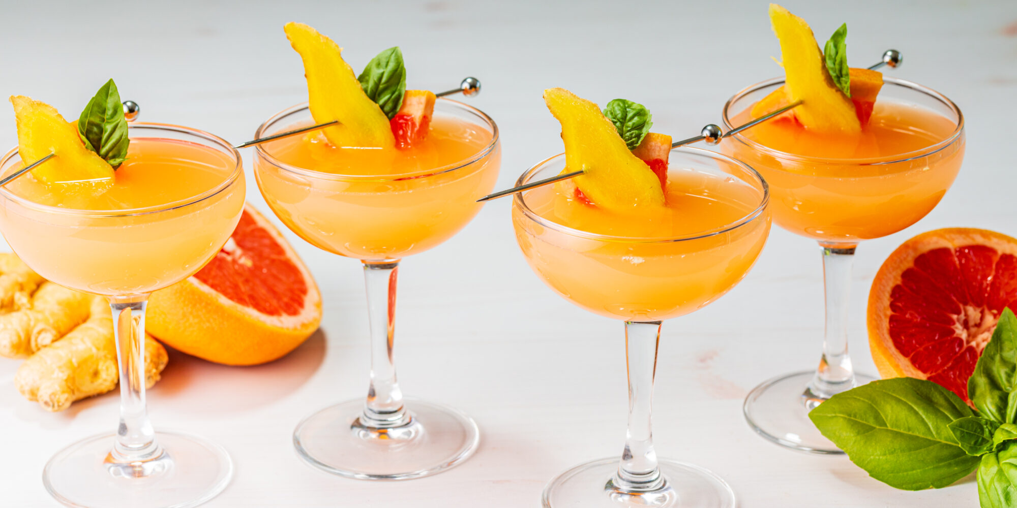 Ginger Basil Grapefruit Mimosa Mocktail