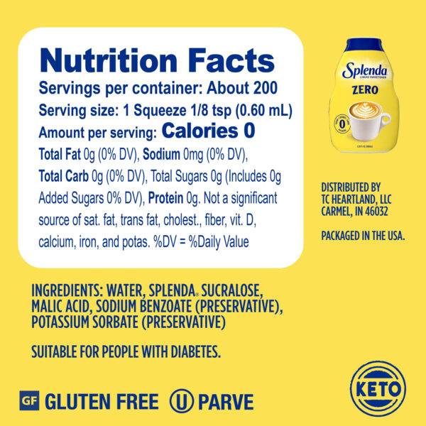 Splenda Zero Liquid Sweetener 100mL Bottle - Nutrition