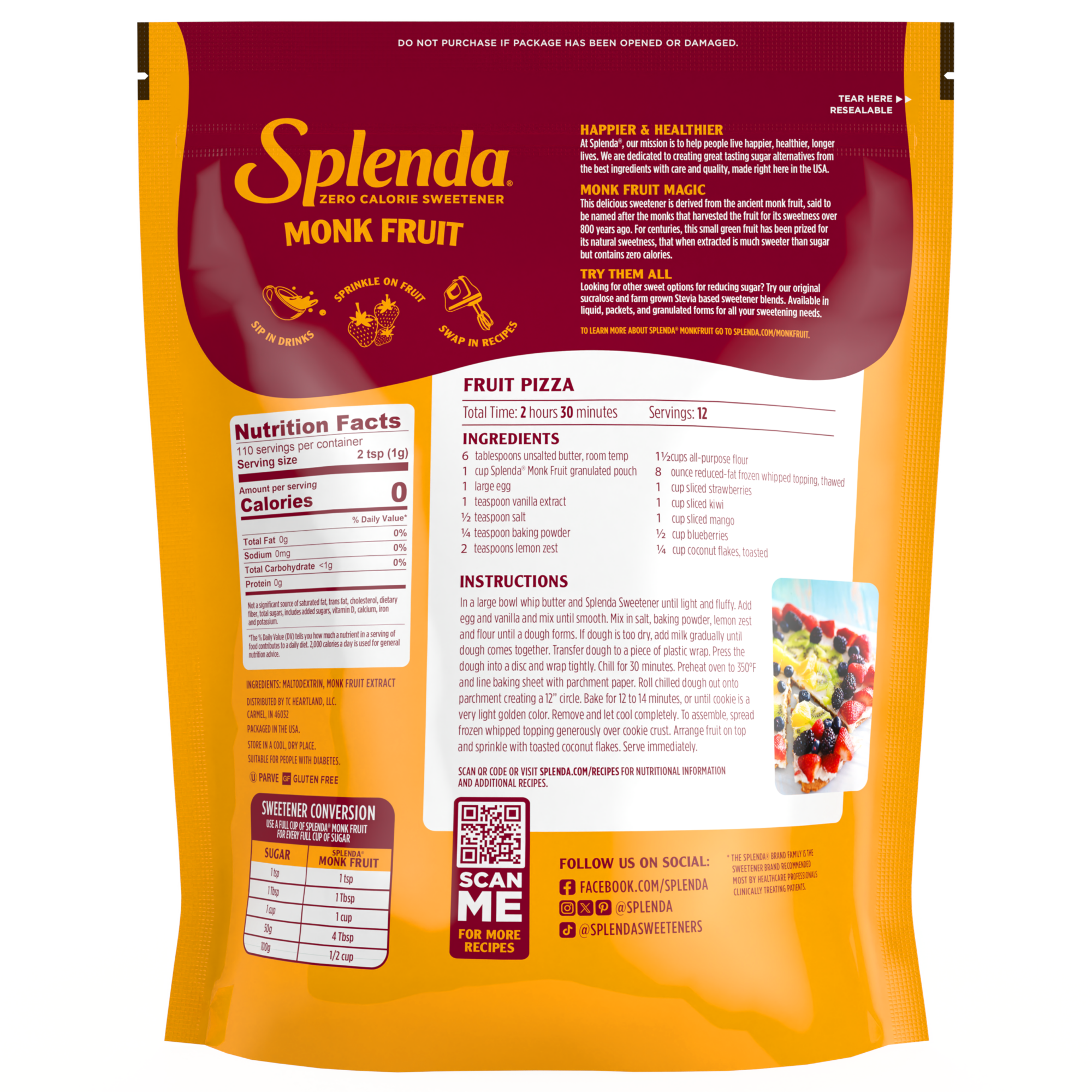 Splenda Monk Fruit Sweetener Pouch - Back