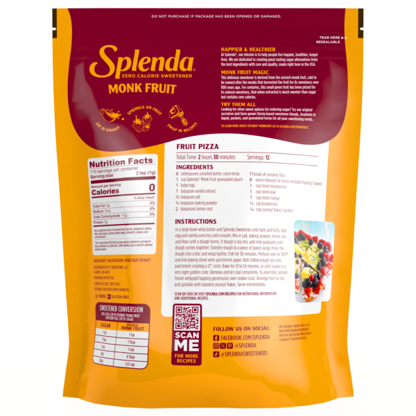 Splenda Monk Fruit Sweetener Pouch - Back