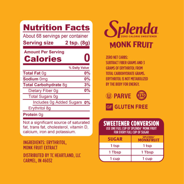 Splenda Monk Fruit Jar Nutrition Conversion Chart
