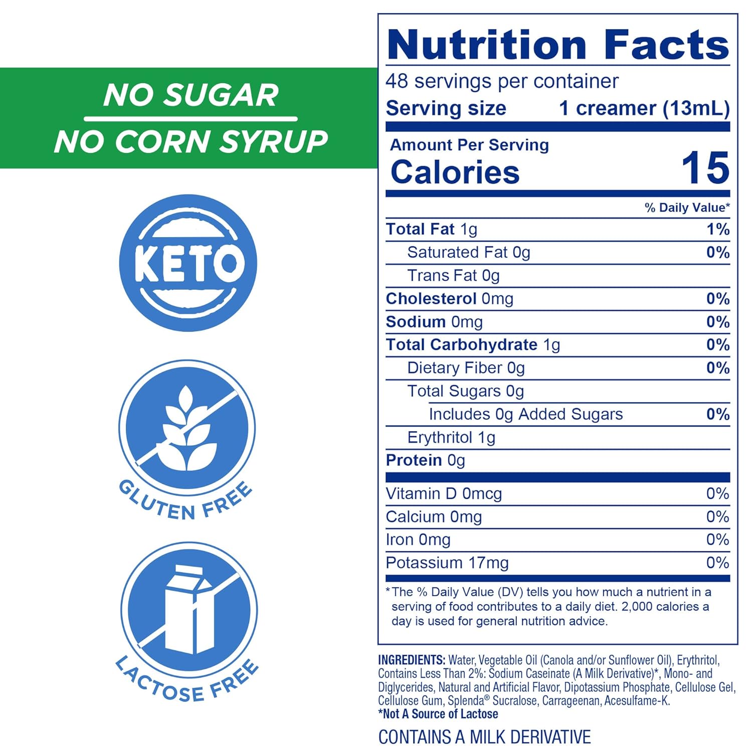 Splenda Coffee Creamer Cups - French Vanilla - Nutrition