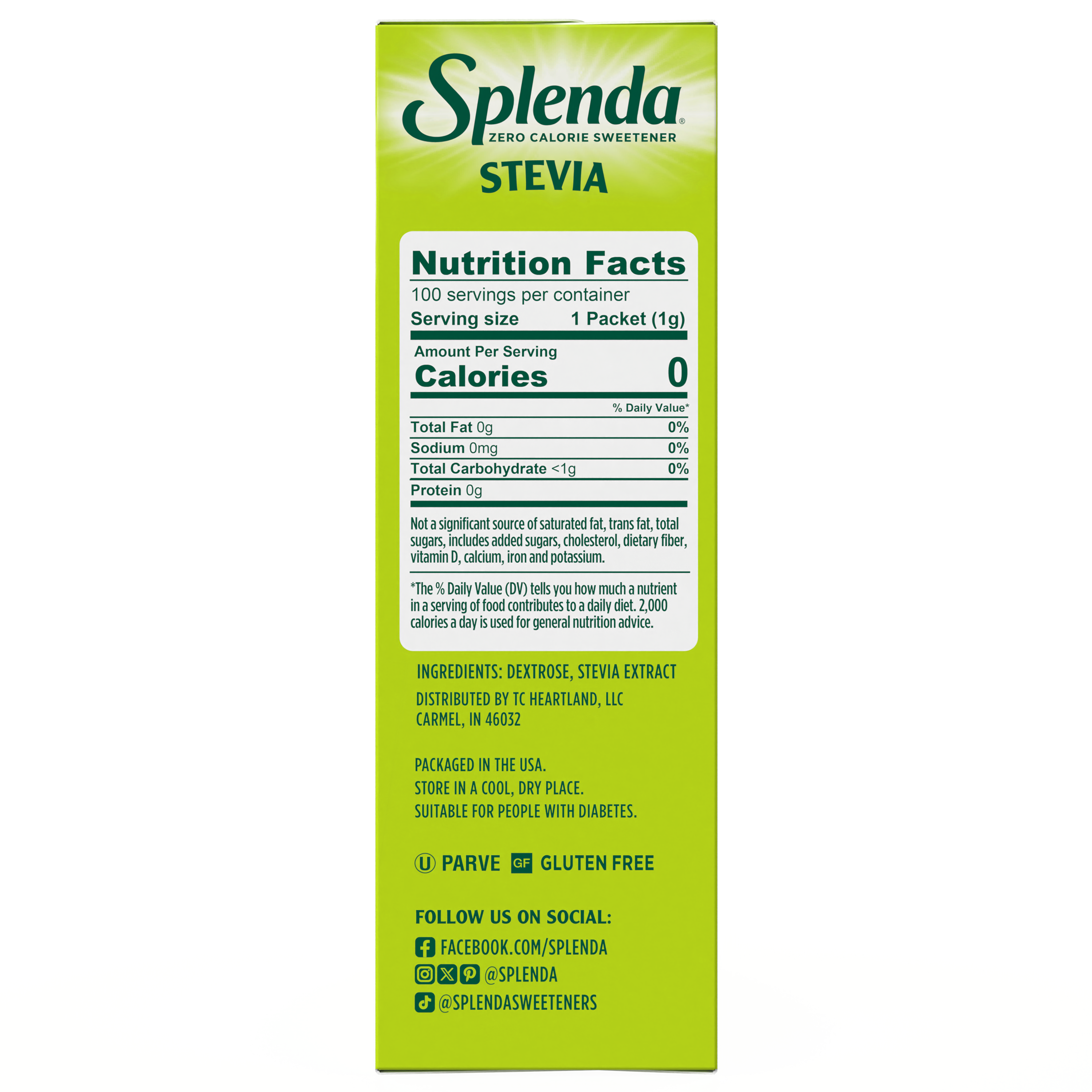 Splenda Stevia Packets 100ct Nutrition