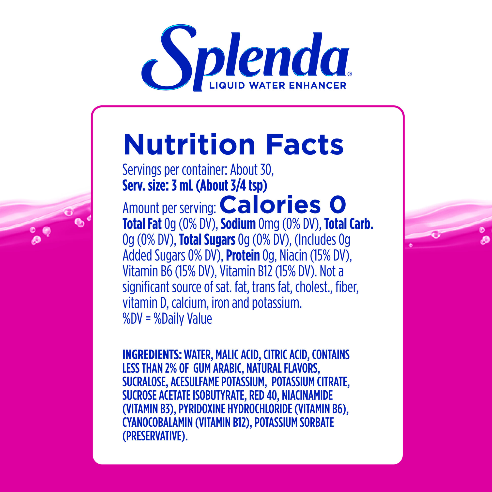 Splenda Strawberry Watermelon Liquid Water Enhancer - Nutrition Facts Panel