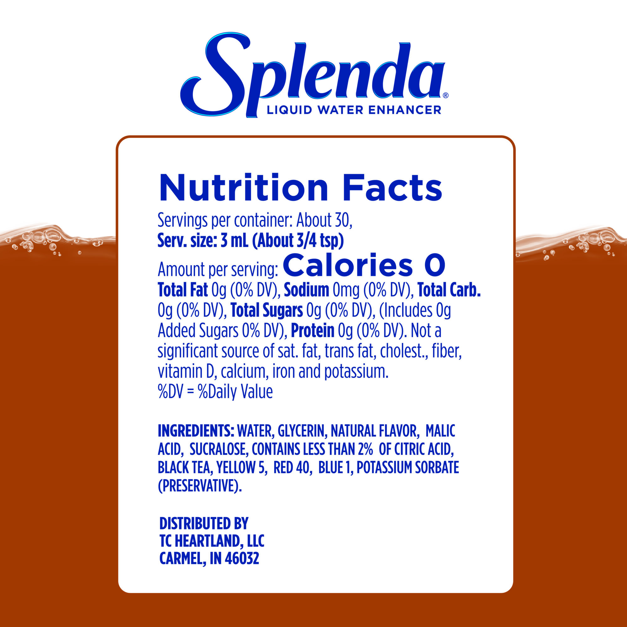 Splenda Sweet Tea Liquid Water Enhancer - Nutrition Facts Panel