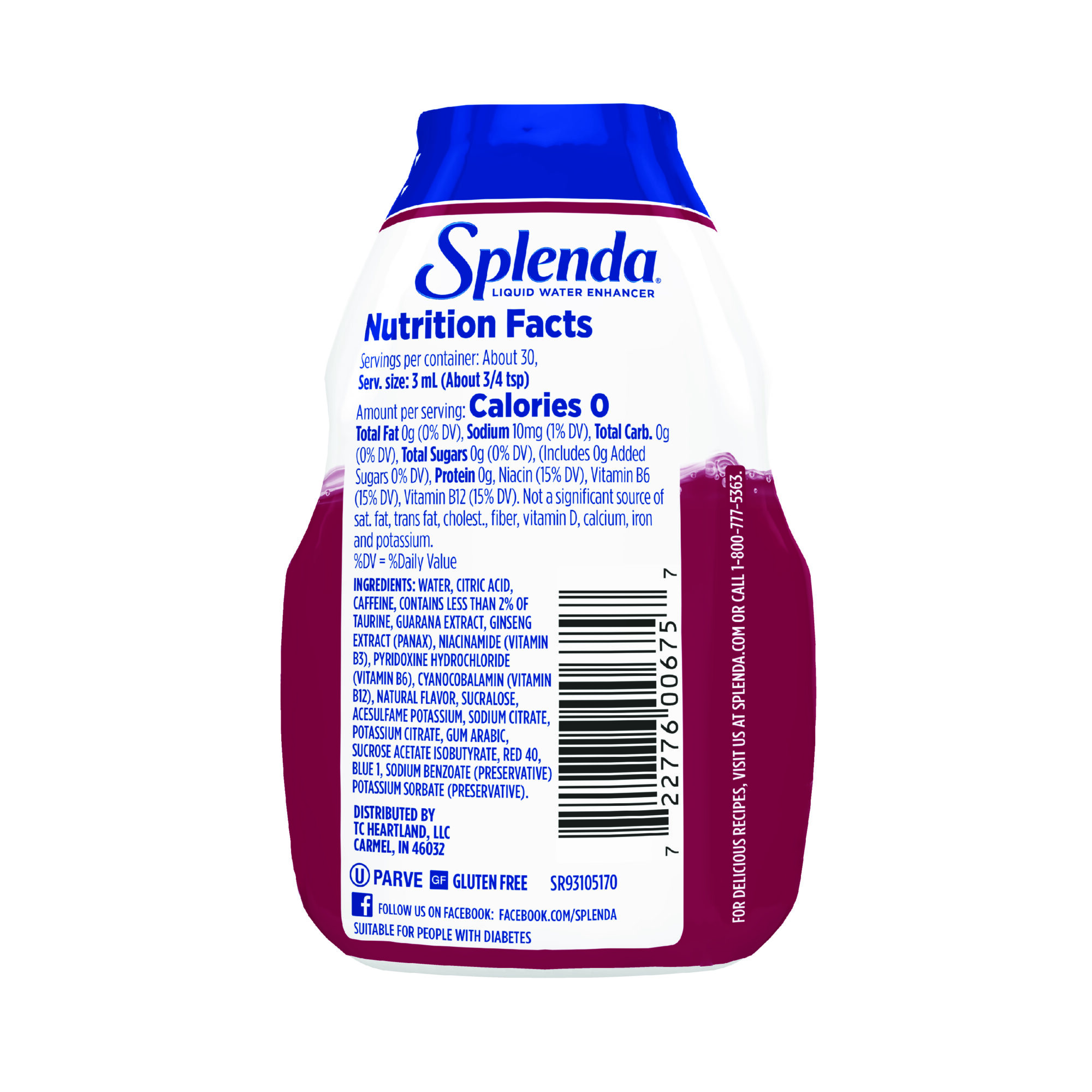 Splenda Black Cherry Liquid Water Enhancer with Energy - Back