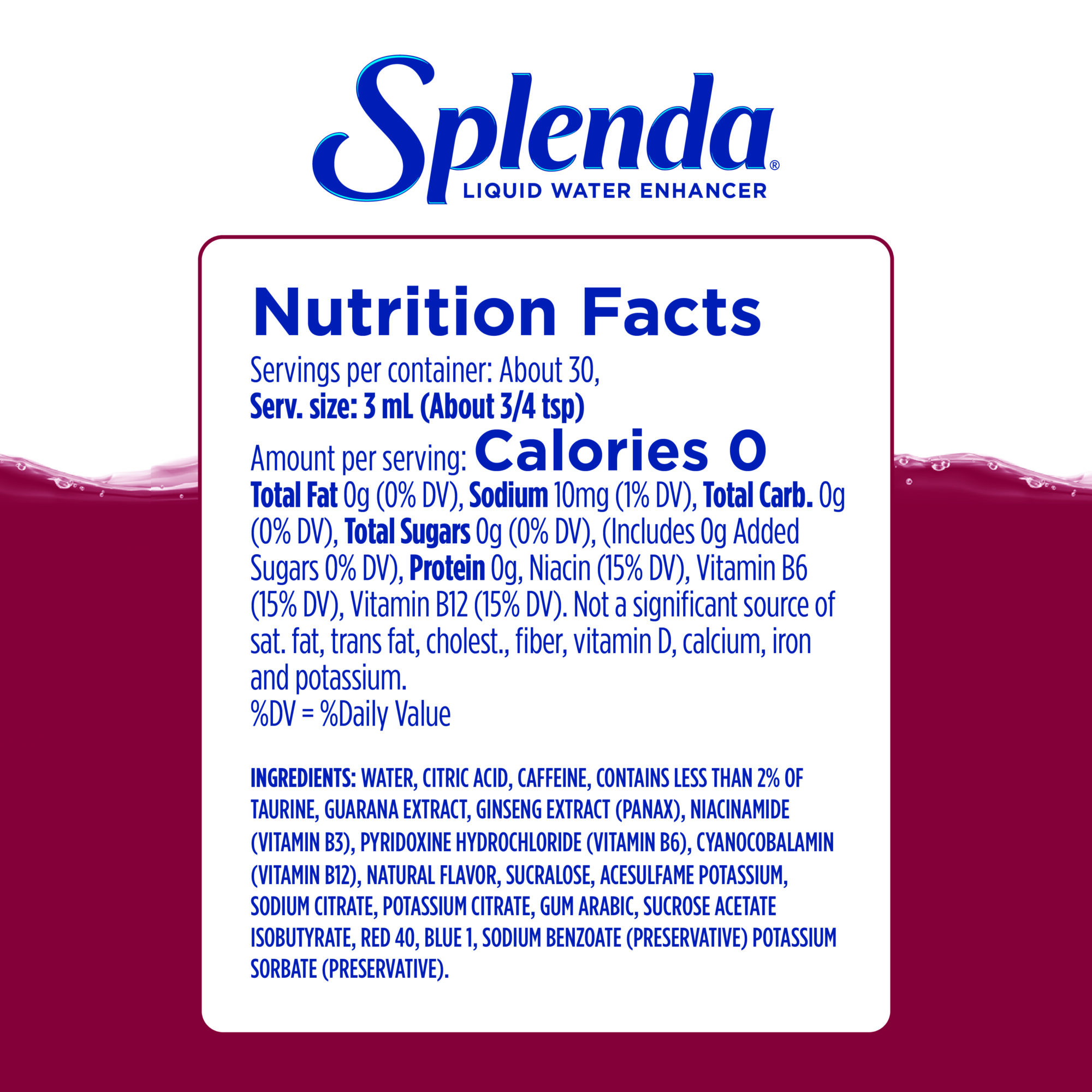 Splenda Black Cherry Liquid Water Enhancer with Energy - Nutrition Facts Panel