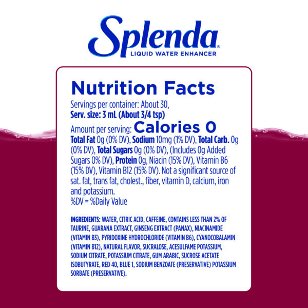 Splenda Black Cherry Liquid Water Enhancer with Energy - Nutrition Facts Panel
