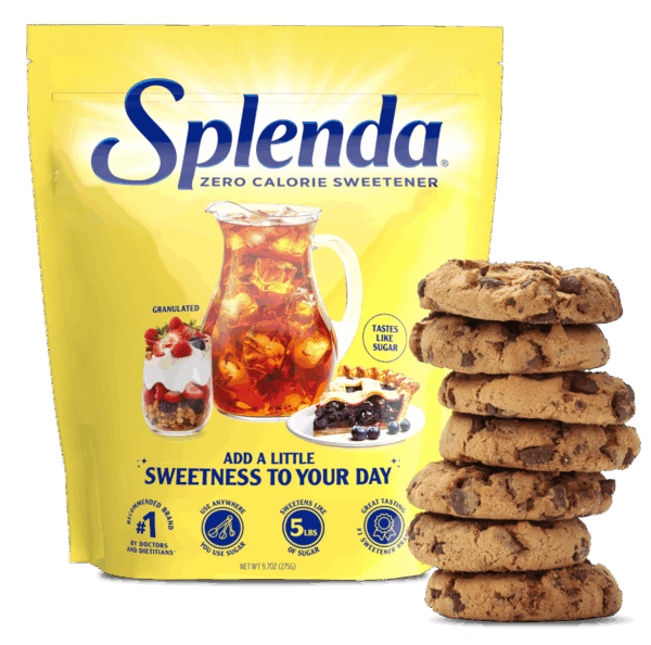 Splenda Granulated Sweetener with a stack of cookies