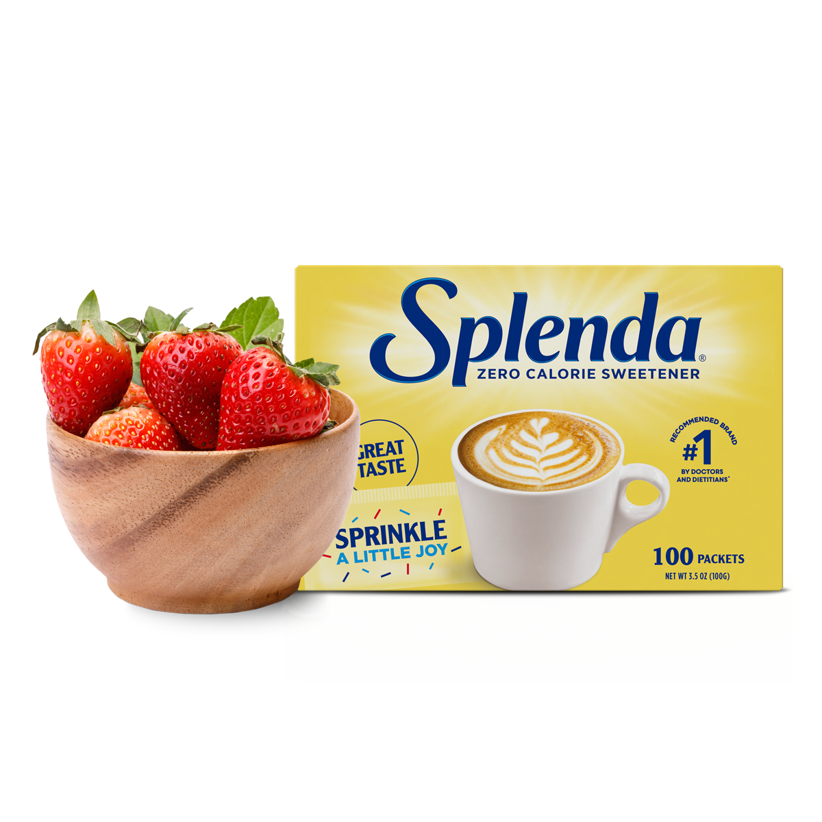 Splenda packets with a bowl of strawberries
