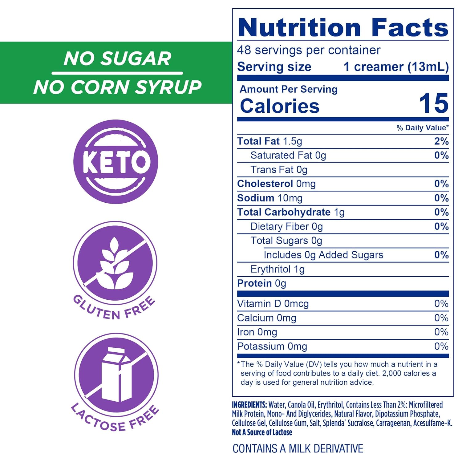 Splenda Coffee Creamer Cups - Nutrition