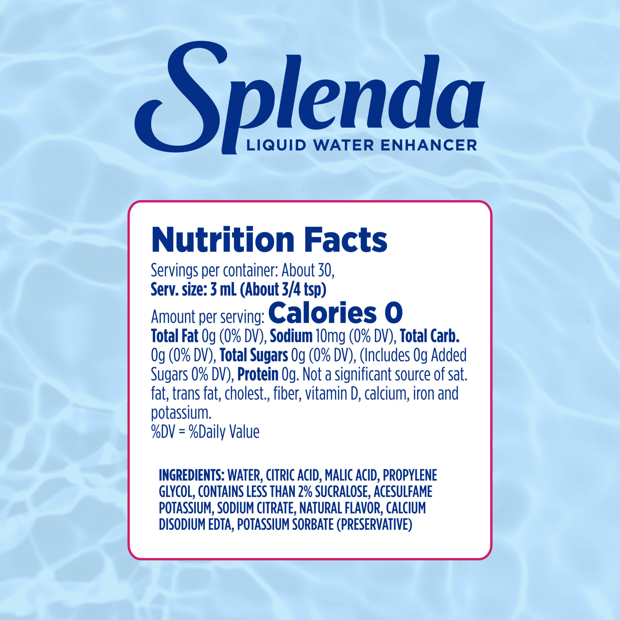 Splenda Strawberry Watermelon Clear Liquid Water Enhancer - Nutrition