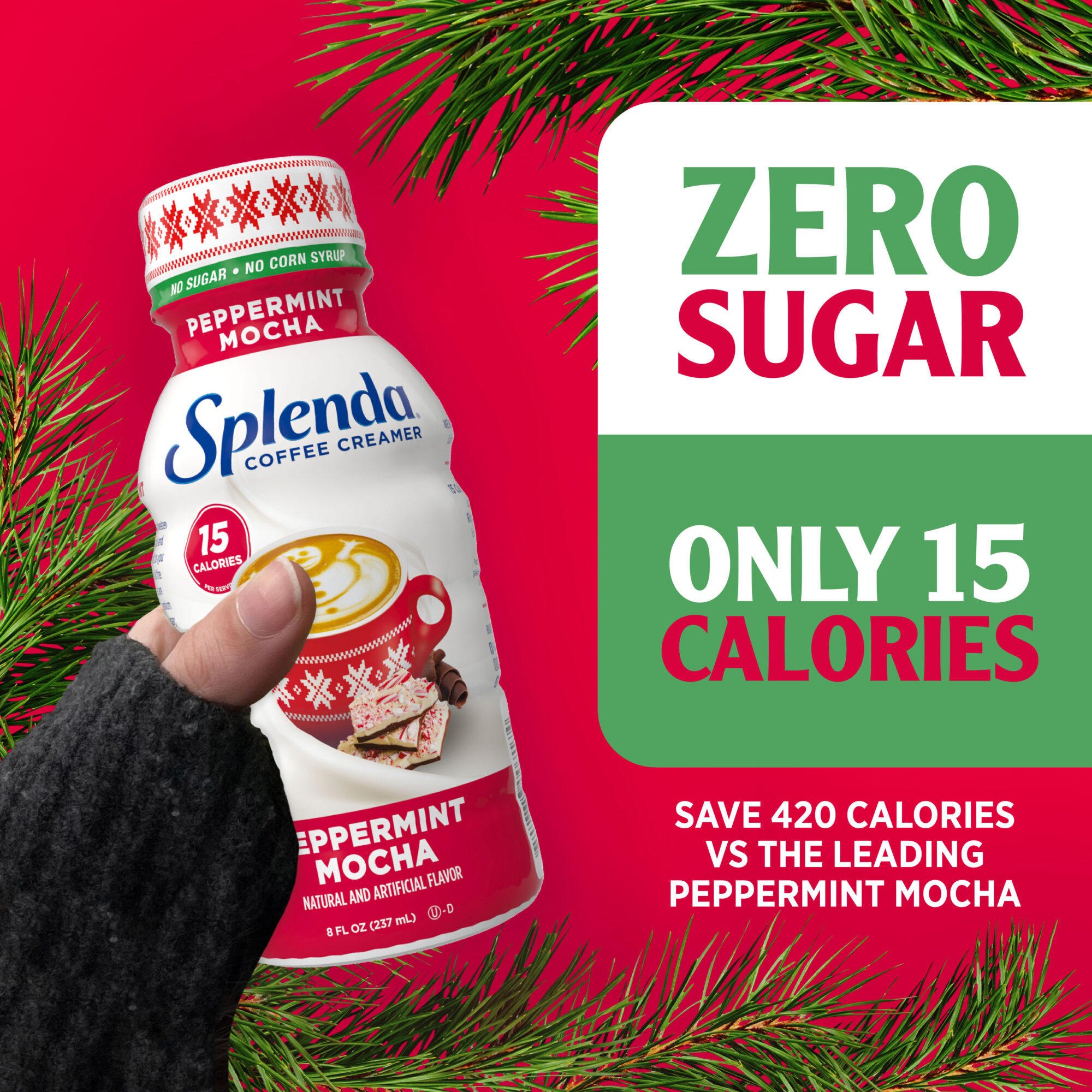 Splenda Coffee Creamer - Peppermint Mocha, 8oz. Bottle - Zero Sugar, Only 15 Calories