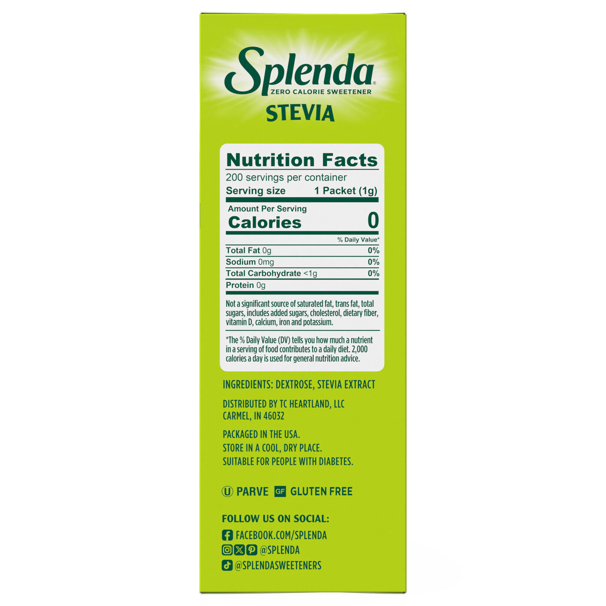 Splenda Stevia Packets 200ct Nutrition