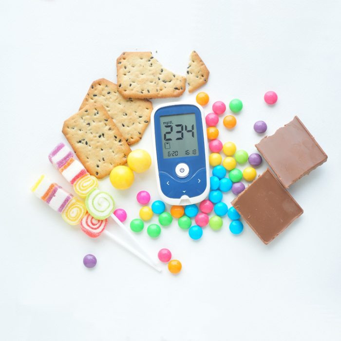 Sugary candy and blood sugar monitor